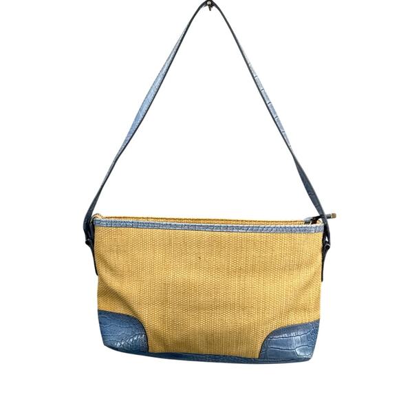 Etienne Aigner Vintage Summer Straw Basket Weave Blue Croc Trim Purse - Picture 4 of 11